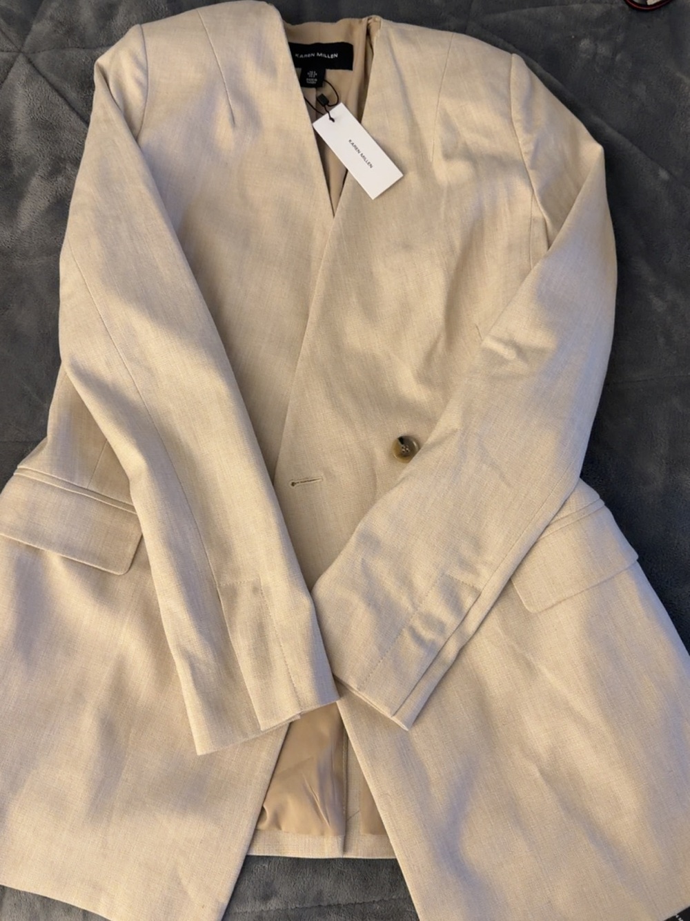 Karen Millen Cream Tailored Linen Blend Blazer